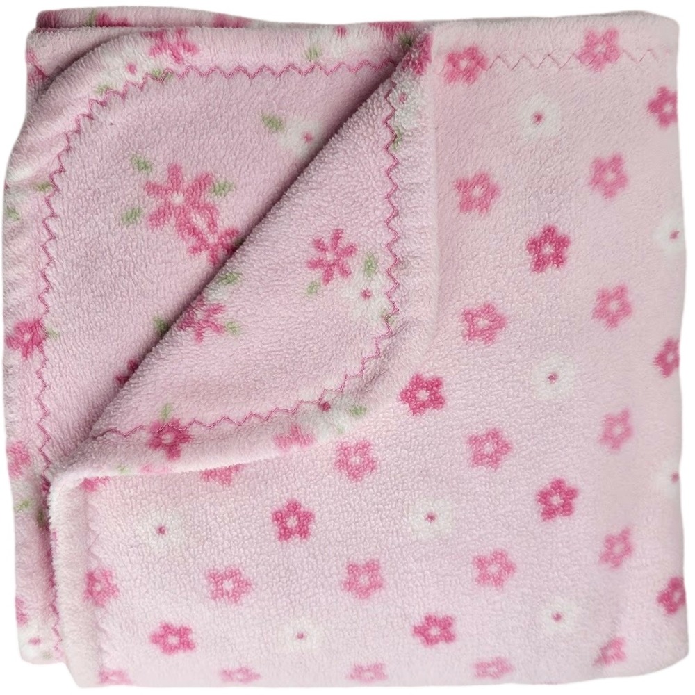 Carter's Just One Year Pink Reversible Fleece Flower Floral Baby Girl Blanket